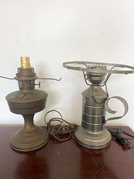 Vintage Aladdin Model 12 and Pewter Tone Electric Oil Lamps