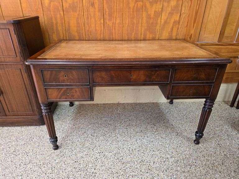 Hand Crafted Louis-Philippe Partners Leather Inlaid Flat Desk with pull out writing boards
