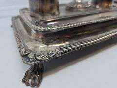 Antique Silverplate Double Tray Inkwell Set- some damage