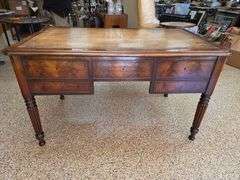 Hand Crafted Louis-Philippe Partners Leather Inlaid Flat Desk with pull out writing boards