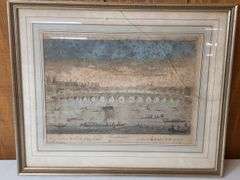 Antique Vue d'Optique of Westminster Bridge Colored Engraving