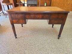 Hand Crafted Louis-Philippe Partners Leather Inlaid Flat Desk with pull out writing boards