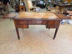 Hand Crafted Louis-Philippe Partners Leather Inlaid Flat Desk with pull out writing boards