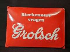 Grolsch Metal Enamel Dutch Beer Advertising Sign by Langcat Bussum