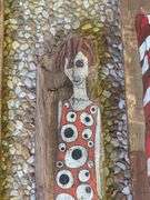 3) Martha Cassels Female Painted Figures on Wood Planks