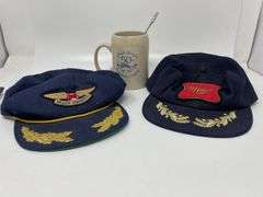 Vintage Miller Scrambled Egg Officer Hats, Bottle Opener and 50th Anniversary Mug