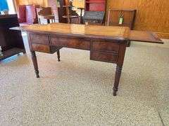 Hand Crafted Louis-Philippe Partners Leather Inlaid Flat Desk with pull out writing boards