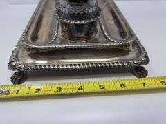 Antique Silverplate Double Tray Inkwell Set- some damage