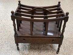 Vintage Wooden Magazine Storage Rack on castors