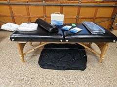 Master Massage Equipment Husky Gibraltar XXL 32" Portable Massage Table with various accessories