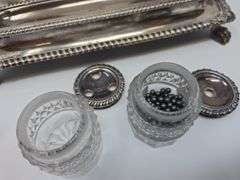 Antique Silverplate Double Tray Inkwell Set- some damage