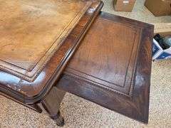 Hand Crafted Louis-Philippe Partners Leather Inlaid Flat Desk with pull out writing boards