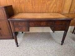 Hand Crafted Louis-Philippe Partners Leather Inlaid Flat Desk with pull out writing boards