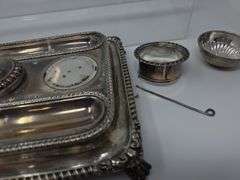 Antique Silverplate Double Tray Inkwell Set- some damage