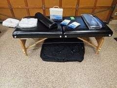 Master Massage Equipment Husky Gibraltar XXL 32" Portable Massage Table with various accessories