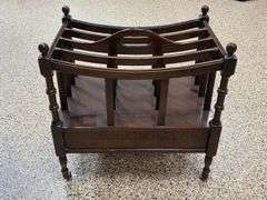 Vintage Wooden Magazine Storage Rack on castors