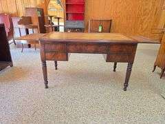 Hand Crafted Louis-Philippe Partners Leather Inlaid Flat Desk with pull out writing boards