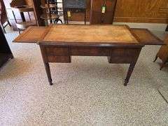 Hand Crafted Louis-Philippe Partners Leather Inlaid Flat Desk with pull out writing boards
