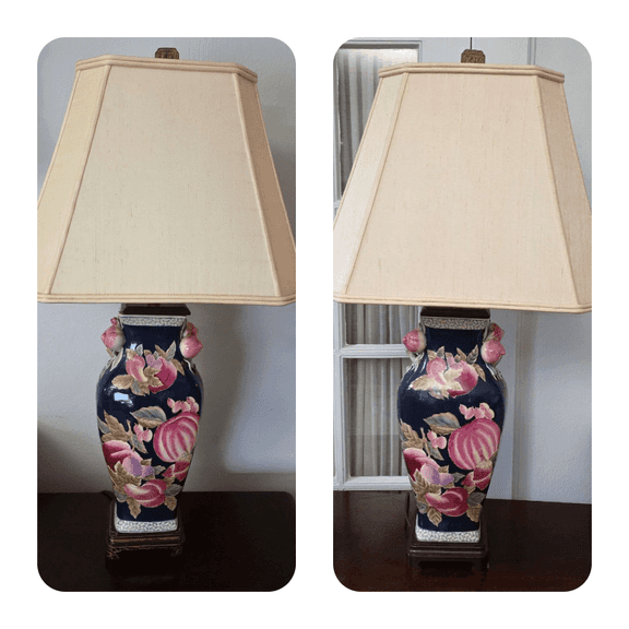 Pair of Vintage Chinese Ceramic Good Fortune Floral Urn Lamps