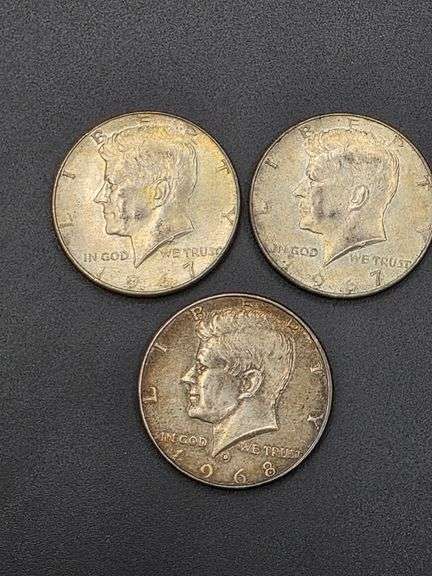 Three Kennedy Half Dollars- 1967 & 1968