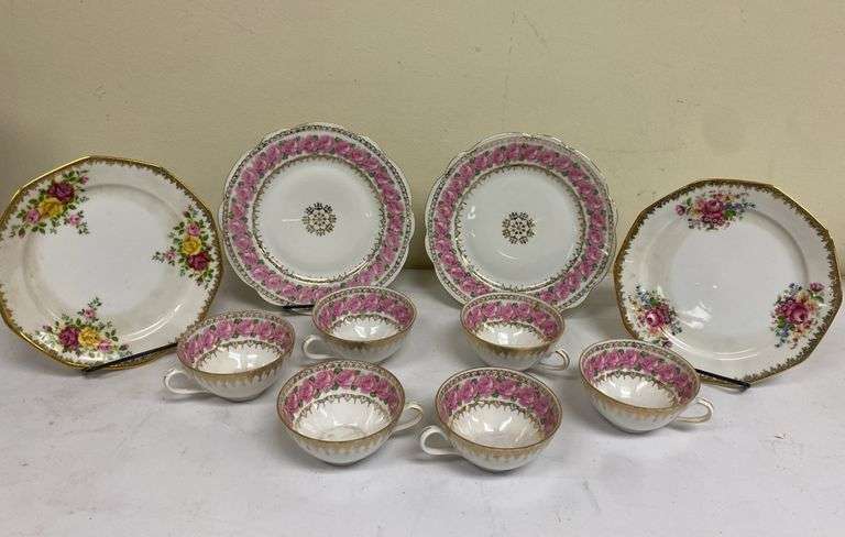 Vintage Morita Zdekauer and Marktleuthen Winterling Rose Porcelain Plates and Teacups