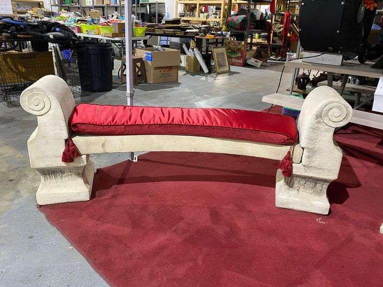 Cushioned Stone Voluted Curved Garden Bench