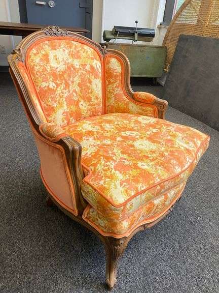 Vintage Heritage Louis XV Style Persimmon Velvet Floral Armchair