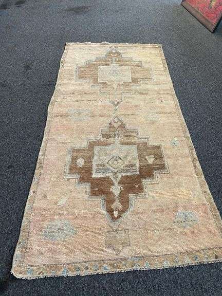 Vintage Turkish Oushak Hooked Rug  87" x 40"