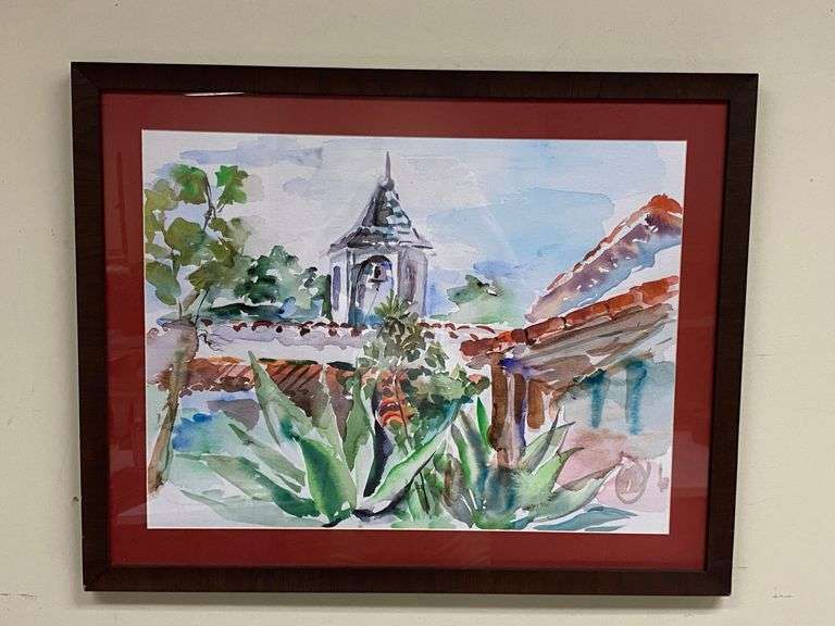 Framed Mediterranean Scenic Watercolor Print