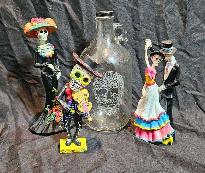 3) "Day of the Dead" Figures and Jug