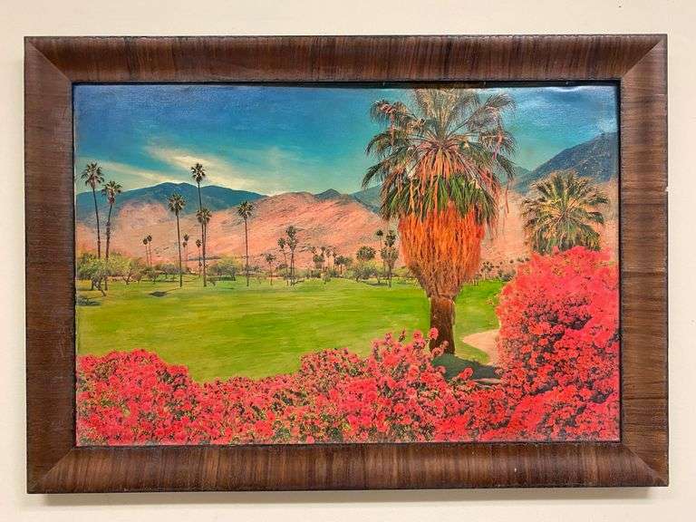 Framed Patricia Elaine Thomas "Bright Bougainvillea in Palm Springs" Landscape Giclee on Canvas