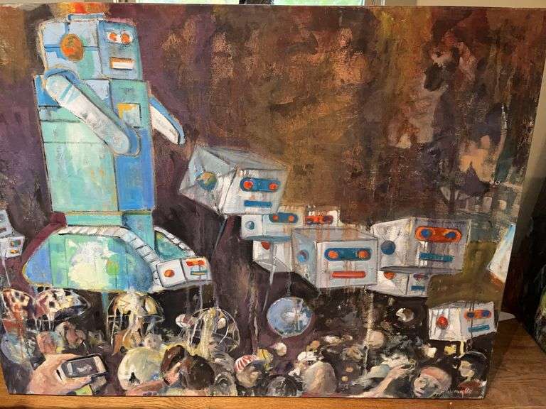Oil on Canvas by J. William Hill-Lantern Parade series. âInvasion of the Robots.â 48x1.5x36â