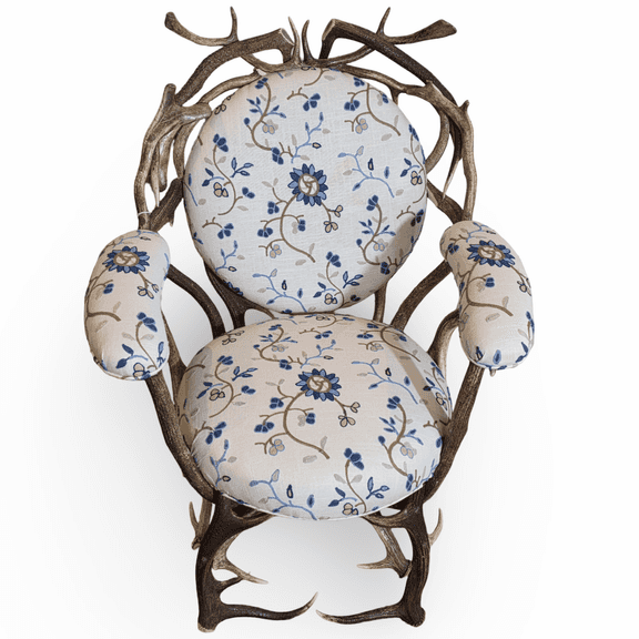 English Antler and Crewel Upholstery Chair