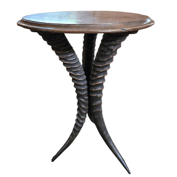 Walnut Antelope Horn Tripod Pedestal Side Table