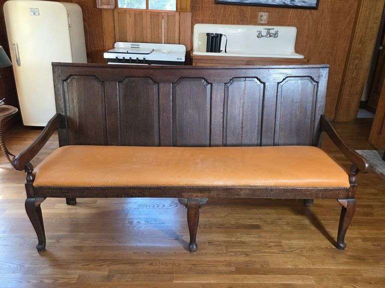 Antique Five Panel Great Hall Oak Settee