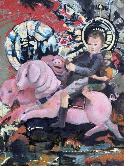 âCarnival 1â by J. William Hill Original Oil on Canvas- Signed 36x1.5x48â