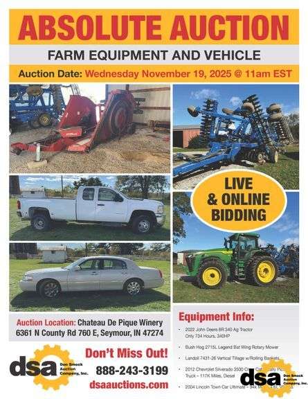 Farm Equipment & Vehicle Auction - Jackson County, IN
