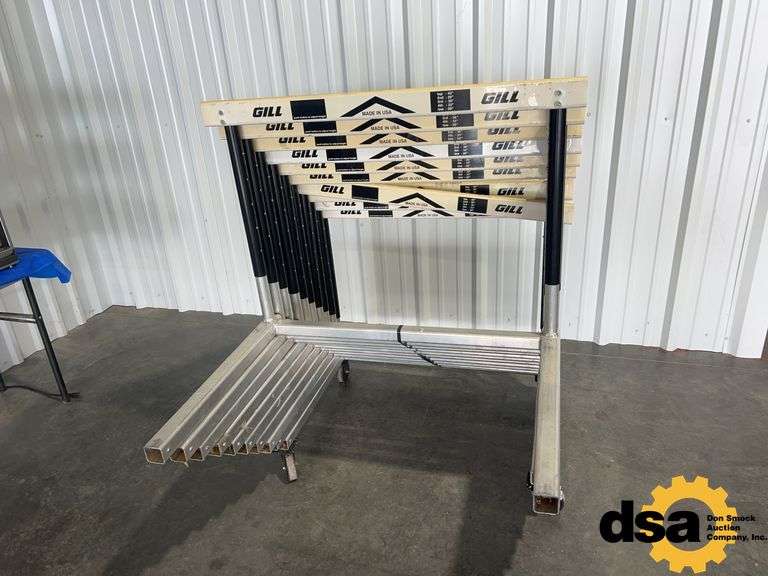 (10) Gill Adjustable Hurdles 30"- 42" Cart Included