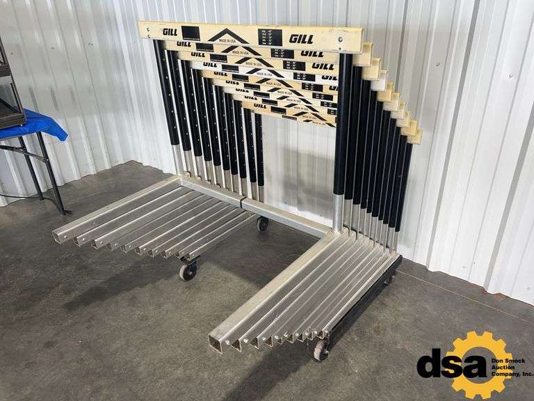 (10) Gill Adjustable Hurdles 30"- 42" Cart Included