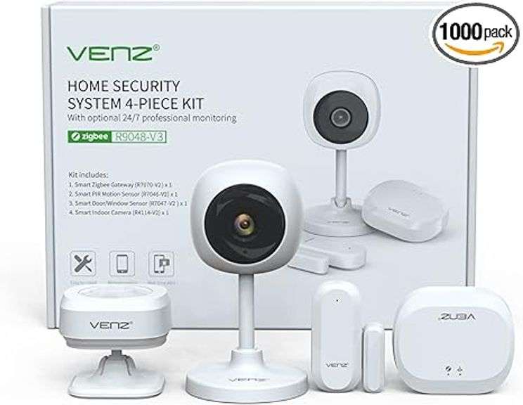 VENZ 4 Piece Wireless Home Security System - Optional 24/7 Professional Monitoring