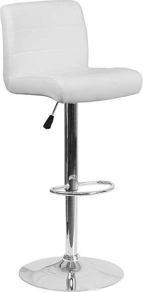 EMMA + OLIVER White Vinyl Adjustable Height Barstool with Rolled Seat