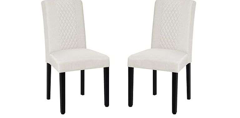 VECELO Dining Chairs Set of 2, Upholstered Fabric Wood Legs High Back for Kitchen Living Room, Beige
