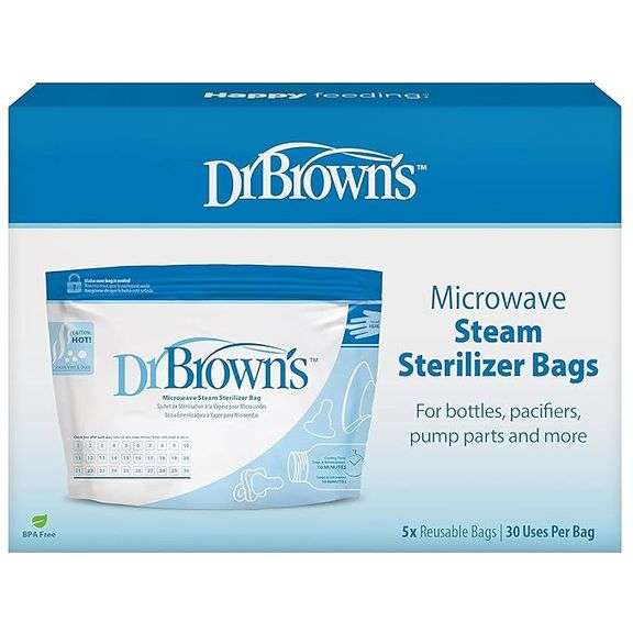 Dr. Brown's Microwave Steam Sterilizer Bags for Baby Bottles, Pacifiers, Pump Parts and Accessories