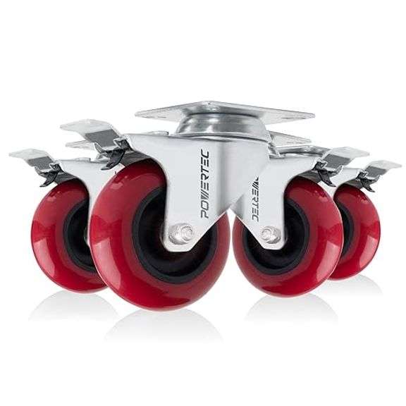 POWERTEC 3 Inch Swivel Caster Wheels Set of 4 with Brake & 640 lbs Loads