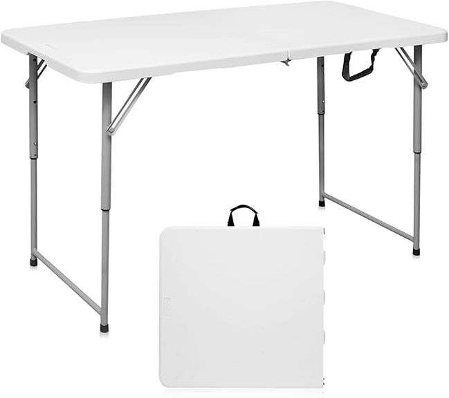 Folding Table 4 Foot Portable Heavy Duty Plastic Fold-in-Half Utility Table Small Indoor Outdoor Adj