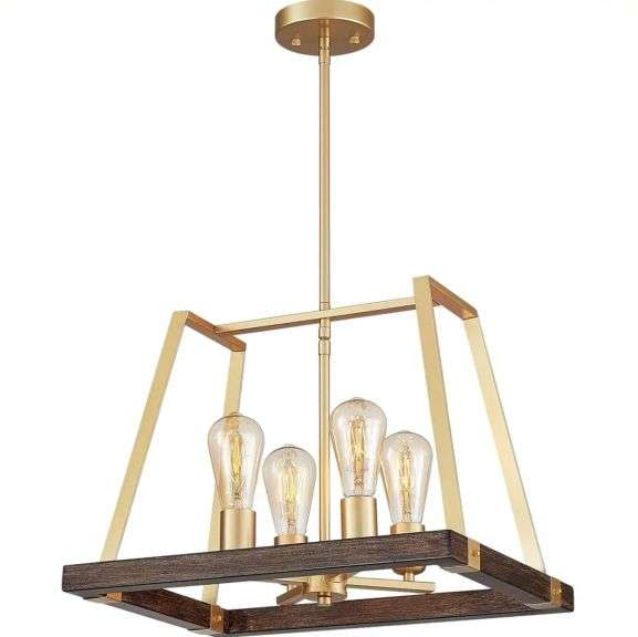 ANJIADENGSHI Ceiling CL-LF098 Pendant Light Painted Wood Gold Metal Frame