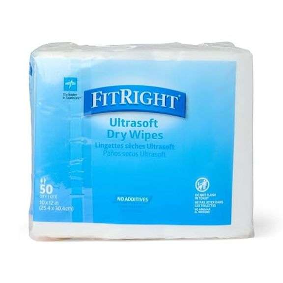 Medline Ultrasoft Dry Baby Wipes, Gentle Disposable Cleansing Cloths, 500 Count