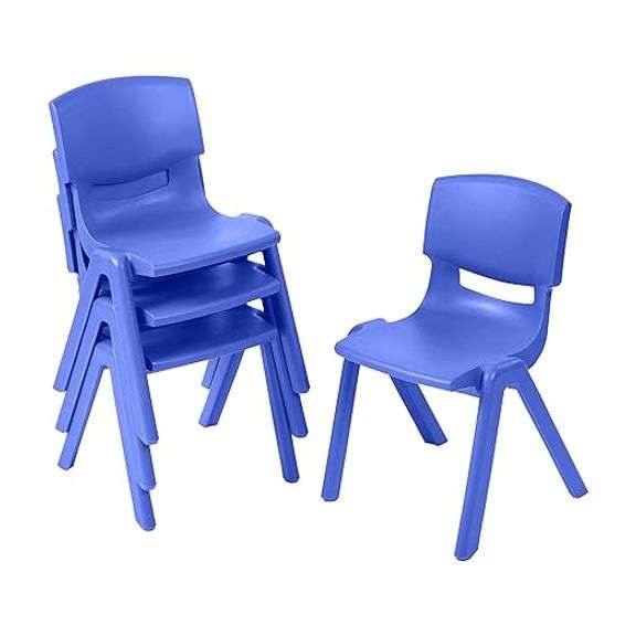 ECR4Kids Plastic Chair, Blue, 4-Pack