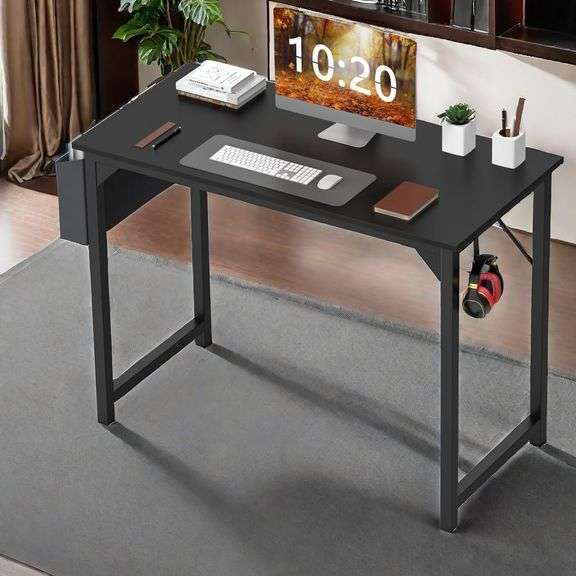 Computer Desk with Storage Bag, 40 Inch Modern Home Office Desk, Small Gaming Desk with Headphone Ho