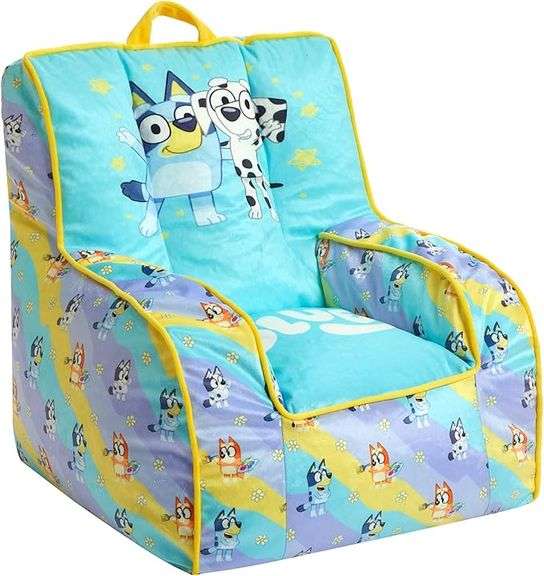 Idea Nuova Bluey & Chloe Kids Micromink Bean Bag Sofa Chair,Soft Padded Toddler Seat with Piping & C